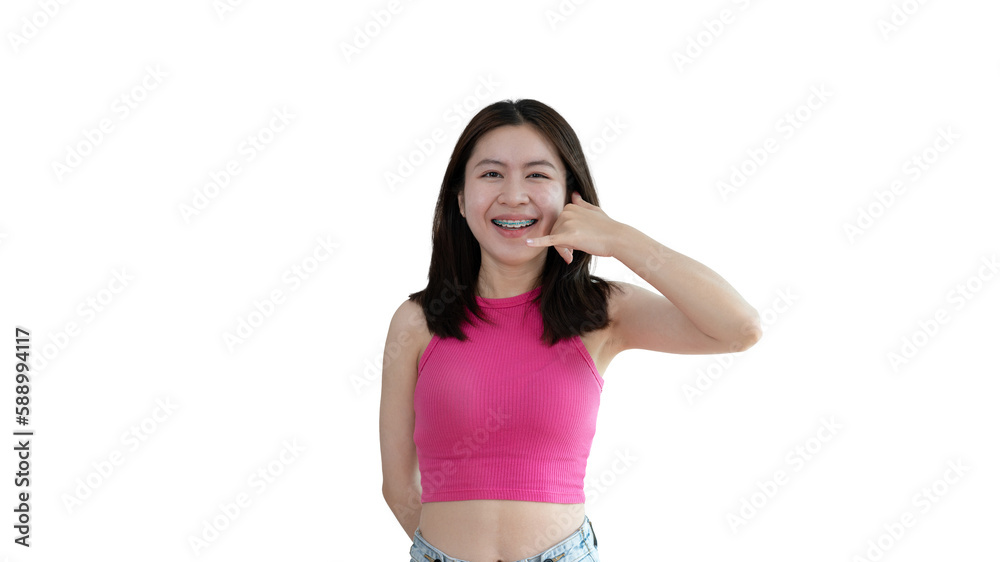 Call sign, Bright young asian woman inviting to call isolated on yellow background, Suggest to call or invite to apply for membership, Isolated on yellow background... Call sign, Bright young asian woman inviting to call isolated on yellow background, Suggest to call or invite to apply for membership, Isolated on yellow background...
