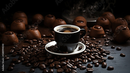 coffee beans and cup