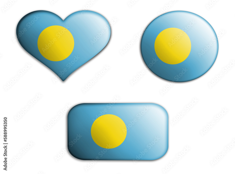 colorful national art flag of Palau figures bottoms on a white background . concept collage. 3d illustration colorful national art flag of Palau figures bottoms on a white background . concept collage. 3d illustration