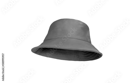 Black bucket hat isolated on white background