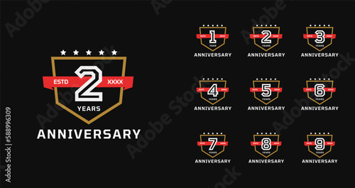 Set of anniversary logo with vintage and emblem concept. Birthday number template for sport or game