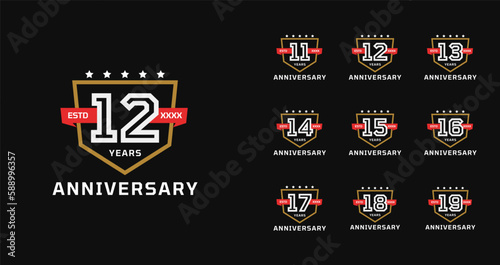 Set of anniversary logo with vintage and emblem concept. Birthday number template for sport or game