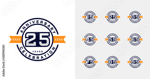 Set of badge anniversary logo for celebration. Birthday symbol with strong and circle concept