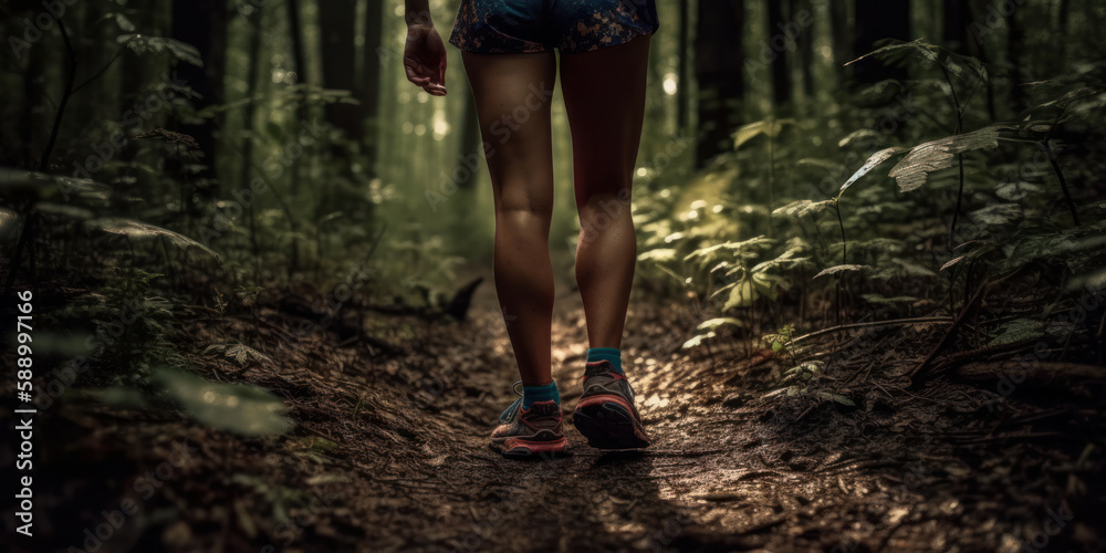Active Lifestyle: Female Trail Runner in the Forest. Generative AI Active Lifestyle: Female Trail Runner in the Forest. Generative AI