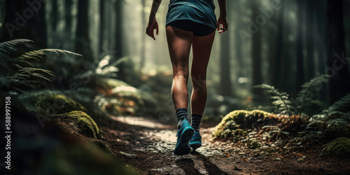 Running through the Trees: Lady Trail Runner in Motion. Generative AI © Bartek