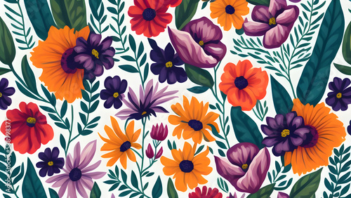 vector watercolor colorful flowers pattern  seamless floral pattern  seamless pattern with flowers  seamless pattern with red flowers  seamless floral background