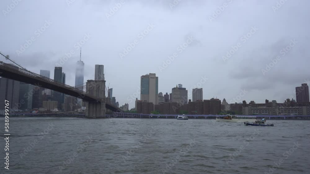 Brooklyn bridge wide shot with Manhattan skyline in view Brooklyn bridge wide shot with Manhattan skyline in view