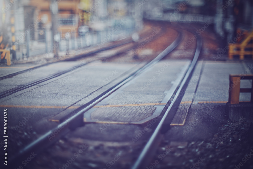 Fototapeta premium 電車の踏切風景