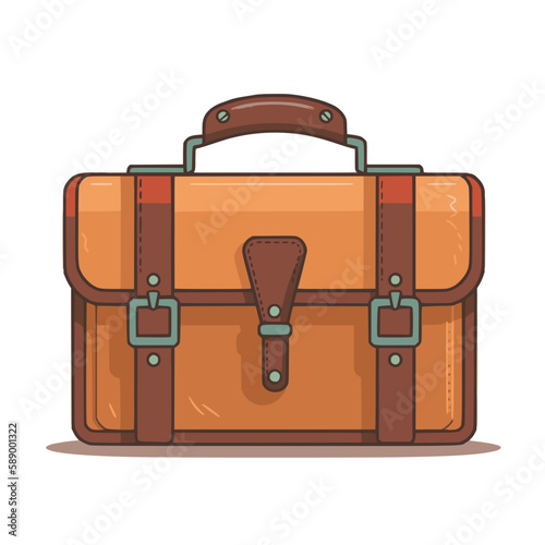 leather briefcase with straps, clasp and handle; flat illustrated style