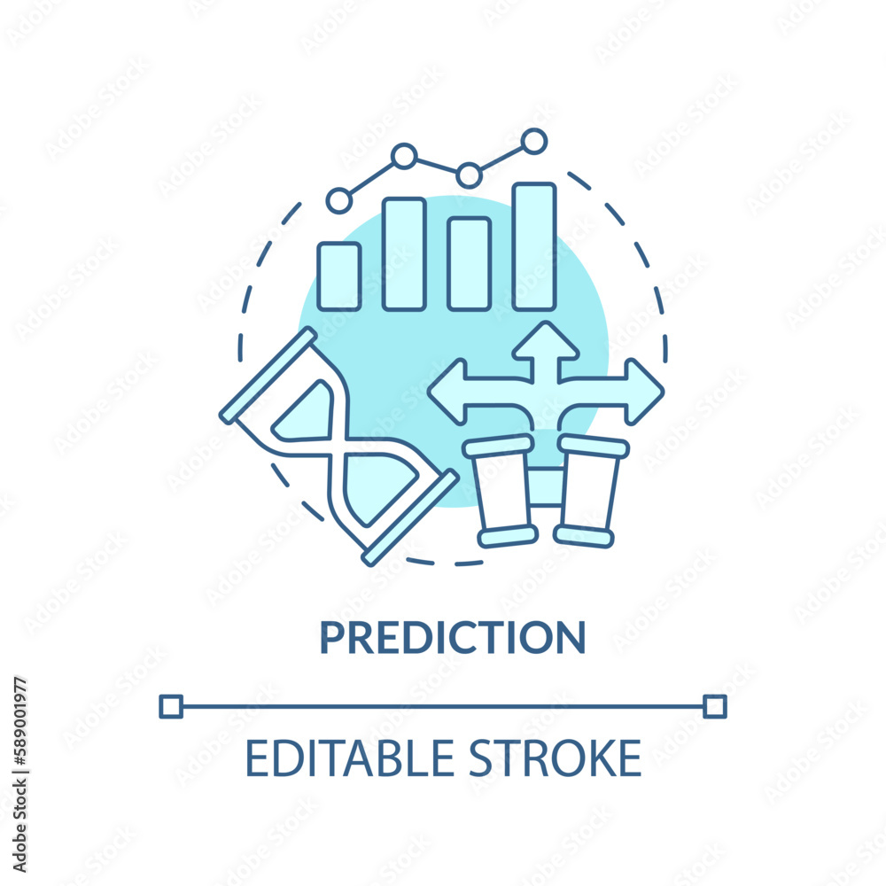 Prediction turquoise concept icon. Potential situations. Causal research benefit abstract idea thin line illustration. Isolated outline drawing. Editable stroke. Arial, Myriad Pro-Bold fonts used Prediction turquoise concept icon. Potential situations. Causal research benefit abstract idea thin line illustration. Isolated outline drawing. Editable stroke. Arial, Myriad Pro-Bold fonts used