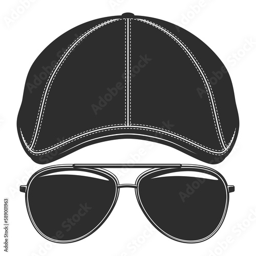 Flat cap gatsby tweed hat with sunglasses vector vintage illustration
