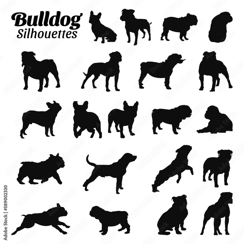 Set bulldog silhouette vector illustration.