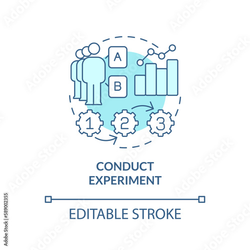 Conduct experiment turquoise concept icon. Causal research strategy abstract idea thin line illustration. Isolated outline drawing. Editable stroke. Arial, Myriad Pro-Bold fonts used