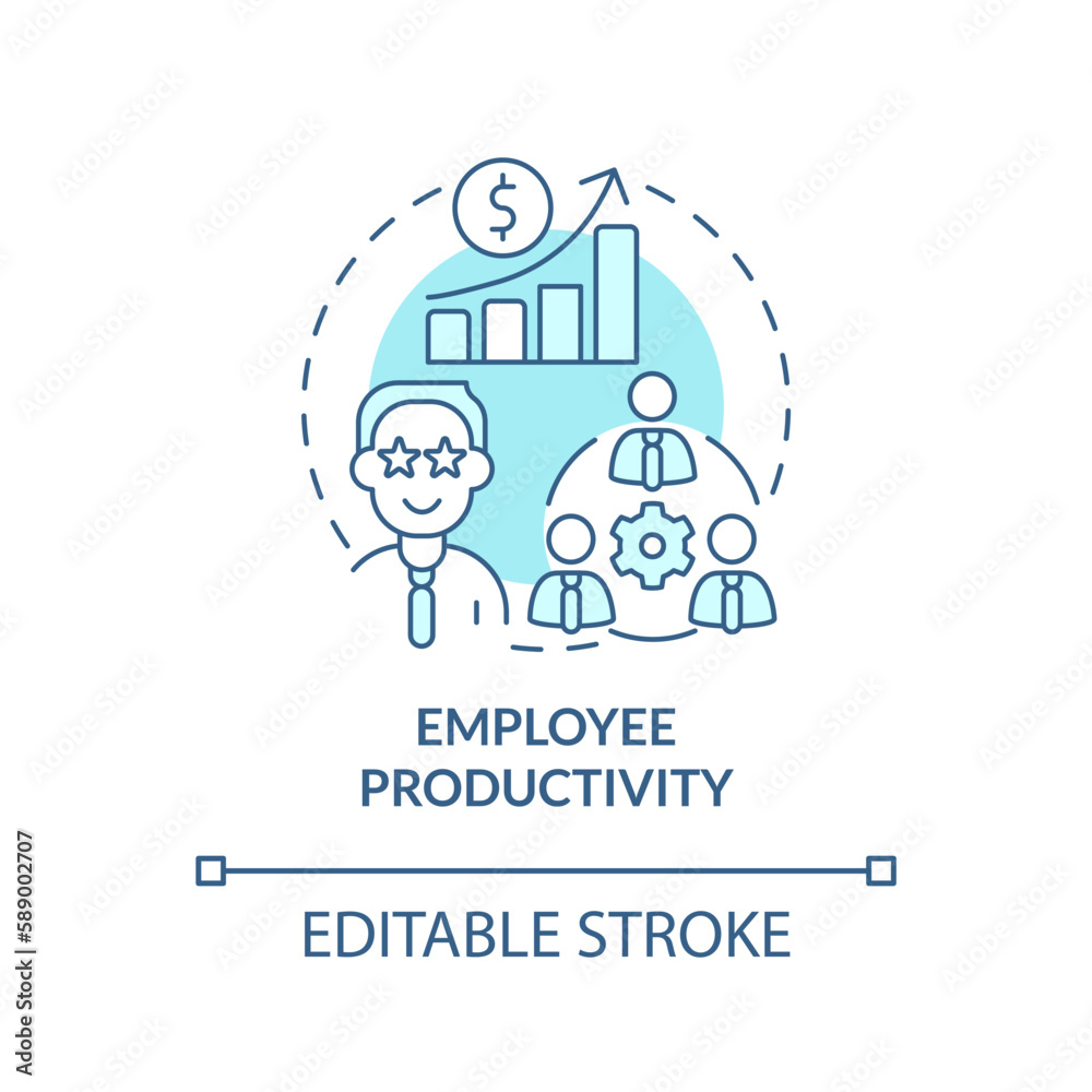 Employee productivity turquoise concept icon. Causal research example abstract idea thin line illustration. Isolated outline drawing. Editable stroke. Arial, Myriad Pro-Bold fonts used