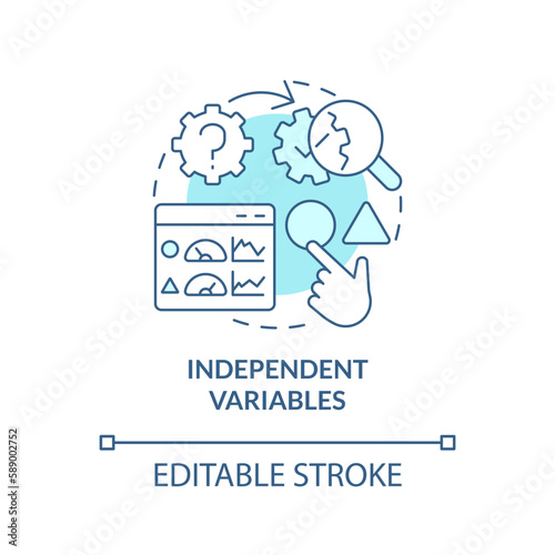 Independent variables turquoise concept icon. Causal research principles abstract idea thin line illustration. Isolated outline drawing. Editable stroke. Arial, Myriad Pro-Bold fonts used