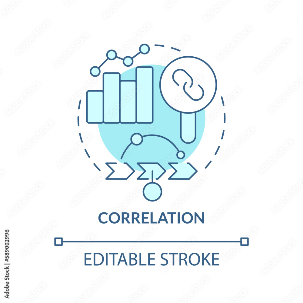 Correlation turquoise concept icon. Causal research variables and principles abstract idea thin line illustration. Isolated outline drawing. Editable stroke. Arial, Myriad Pro-Bold fonts used Correlation turquoise concept icon. Causal research variables and principles abstract idea thin line illustration. Isolated outline drawing. Editable stroke. Arial, Myriad Pro-Bold fonts used