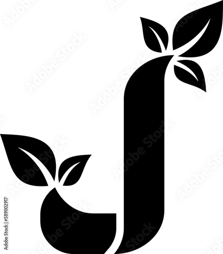 letter j eco concept includes leaves icon