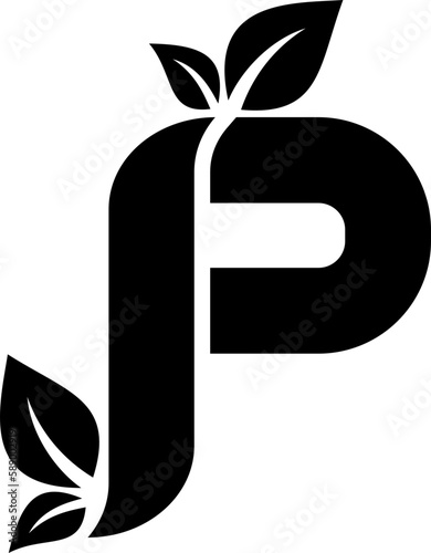 letter p eco concept includes leaves icon