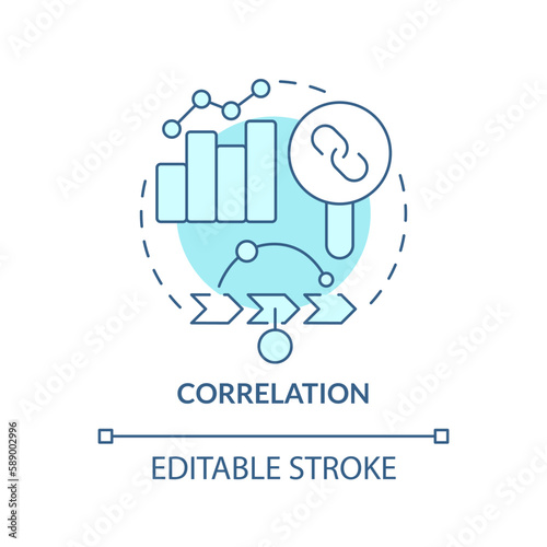 Correlation turquoise concept icon. Causal research variables and principles abstract idea thin line illustration. Isolated outline drawing. Editable stroke. Arial, Myriad Pro-Bold fonts used