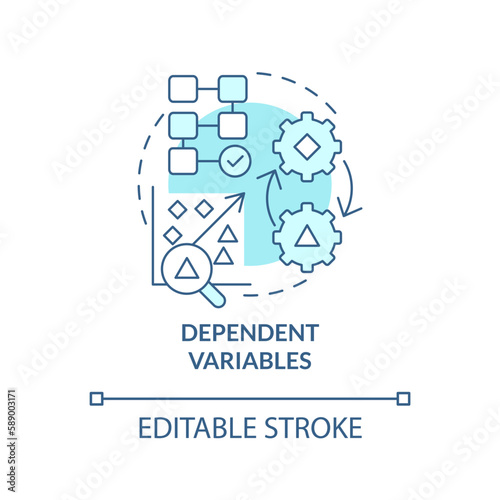Dependent variables turquoise concept icon. Causal research principles abstract idea thin line illustration. Isolated outline drawing. Editable stroke. Arial, Myriad Pro-Bold fonts used