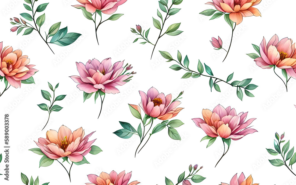 simple colorful flowers pattern with white background, rose pattern, pink flowers pattern, seamless floral pattern, seamless pattern with flowers, seamless pattern with pink flowers
