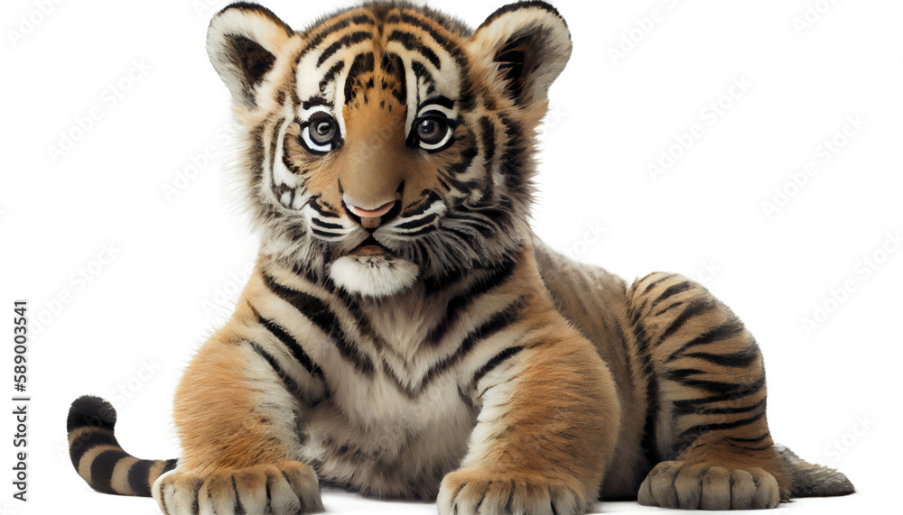 Obraz premium Baby tiger sitting, transparent background 