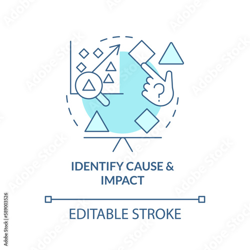 Identify cause and impact turquoise concept icon. Causal research disadvantage abstract idea thin line illustration. Isolated outline drawing. Editable stroke. Arial, Myriad Pro-Bold fonts used
