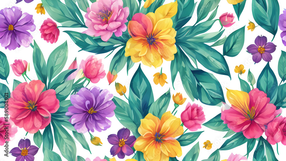 vector watercolor colorful flowers pattern, seamless floral pattern, seamless pattern, seamless pattern with flowers, seamless pattern with roses, seamless floral background