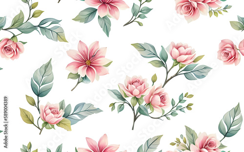 simple colorful flowers pattern with white background  rose pattern  pink flowers pattern  seamless floral pattern  seamless pattern with flowers  seamless pattern with pink flowers