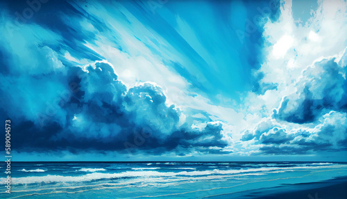 Generative AI, Seaside Serenity: An Abstract Cloud Formation of Calm Ocean Breezes