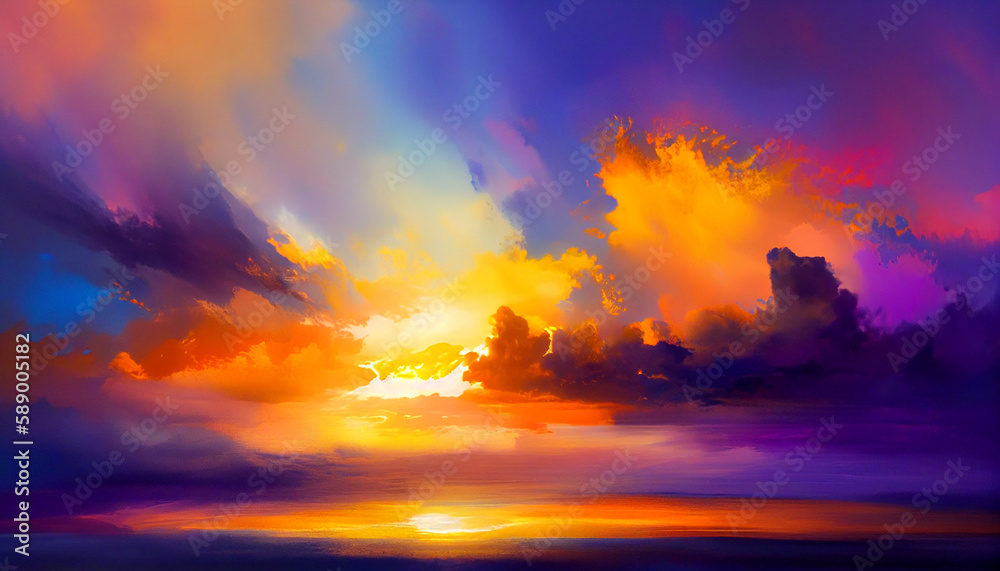 Fototapeta premium Generative AI, Dawn's Embrace: An Abstract Sunrise of Vibrant Cloud Shapes
