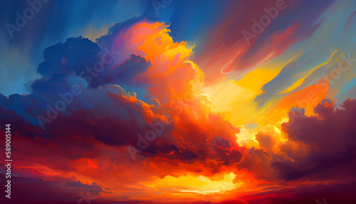 Generative AI, Dawn's Embrace: An Abstract Sunrise of Vibrant Cloud Shapes © icehawk33