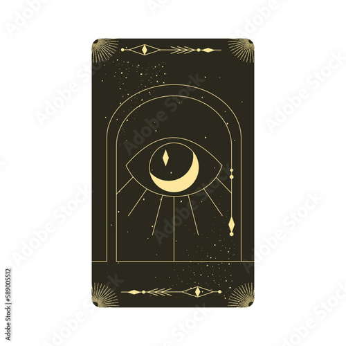 Tarot card with mystic celestial frame. Boho esoteric tarot card with moon and frame. Vector illustration. Sacred geometry celestial arch