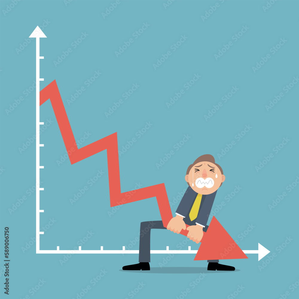 character businessman pushing the arrow up. Business crisis concept, illustration vector cartoon character businessman pushing the arrow up. Business crisis concept, illustration vector cartoon