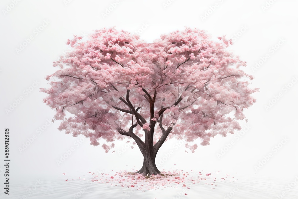 Heart shaped sakura tree on white background