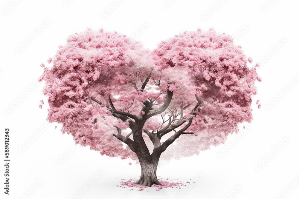 Obraz premium Heart shaped sakura tree on white background