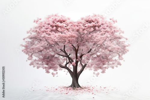 Heart shaped sakura tree on white background © supatthanan