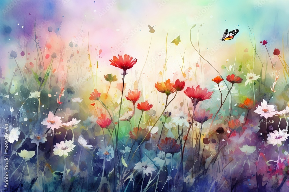Obraz premium watercolor painting of spring meadow
