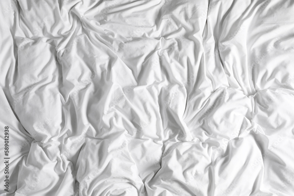 Fototapeta premium Crumpled white fabric as background, closeup view