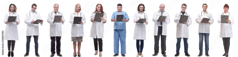 full length group of doctors with notepad isolated full length group of doctors with notepad isolated