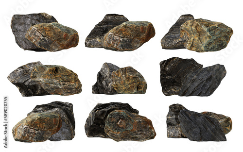 Architectural and landscape concept. Top and side view of garden stone isolated on transparent background. 3d rendering illustration. PNG format	