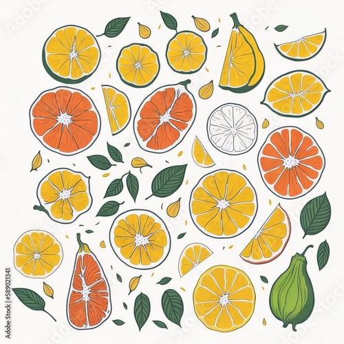 Mix of citrus fruit  Illustration with white background  Vector Art Style  generative AI