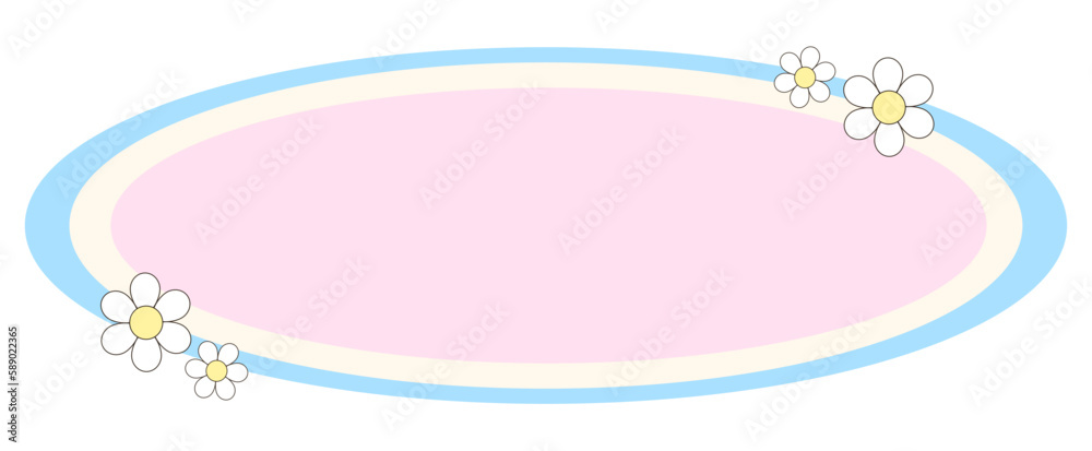 Cute Pastel Horizontal Oval frame with floral decoration