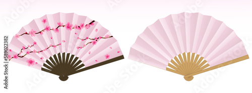 japanese folding fan cherry blossom isolated - 3d illustration