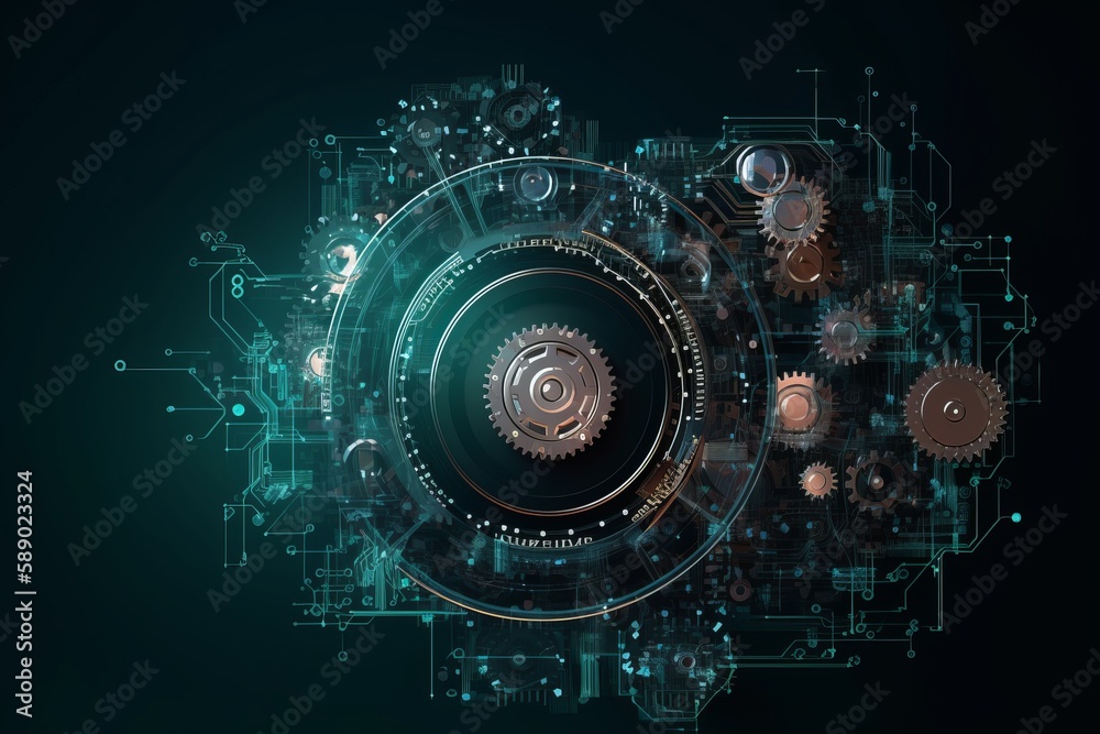 Obraz premium Gear on circuit motherboard for technology and business. Generative ai