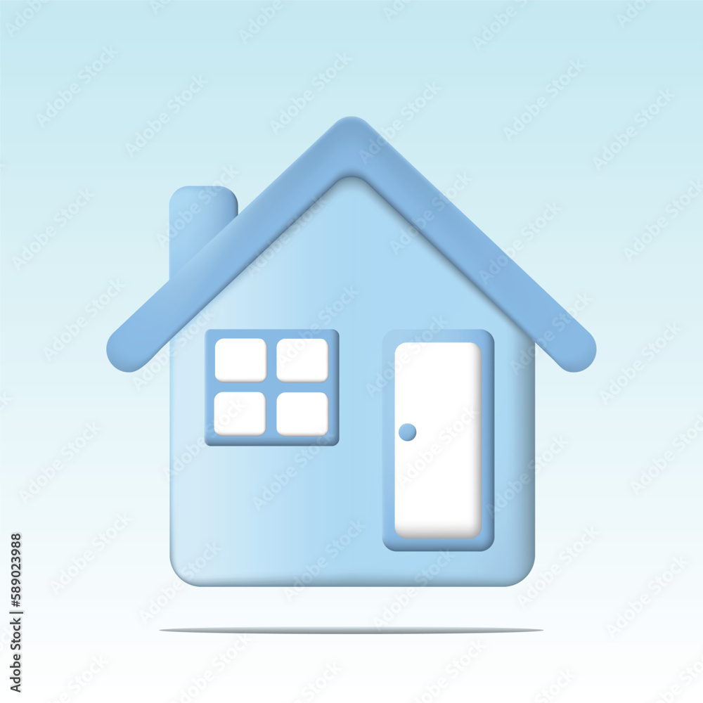 Blue building. 3D vector illustration isolated on light blue background. Real estate, homepage, mortgage, rent, loan, sweet home, smart house, delivery location concept. Blue building. 3D vector illustration isolated on light blue background. Real estate, homepage, mortgage, rent, loan, sweet home, smart house, delivery location concept.