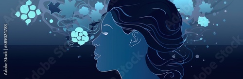 women illustration in blue theme background. Generative AI