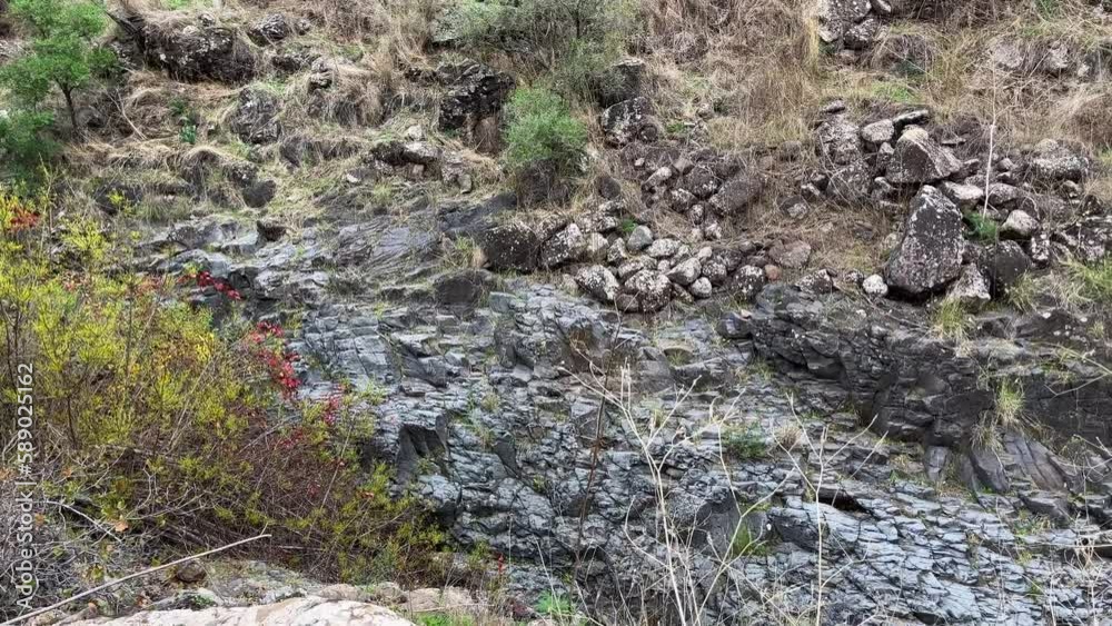 Beautiful views of the mountainous area near Stream and pond Meshushim in Israel - a beautiful place in the Golan Beautiful views of the mountainous area near Stream and pond Meshushim in Israel - a beautiful place in the Golan