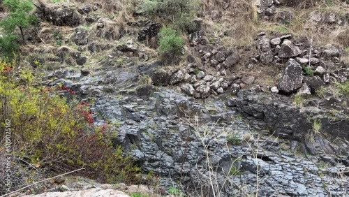 Beautiful views of the mountainous area near Stream and pond Meshushim in Israel - a beautiful place in the Golan photo