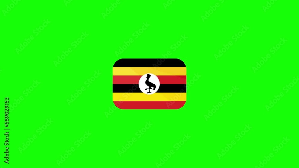 Animated Uganda flag icon design in flat icon style on Green screen